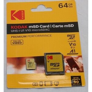Kodak 64GB Class 10 UHS-I U1 MicroSDXC Card with Adapter 10x Write Speed